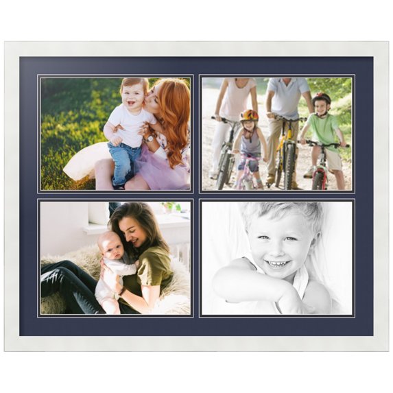 ArtToFrames Collage Photo Picture Frame with 4 - 9x12" Openings, Framed in White with Deep Blue and Black Mats (CDM-3966-1599)
