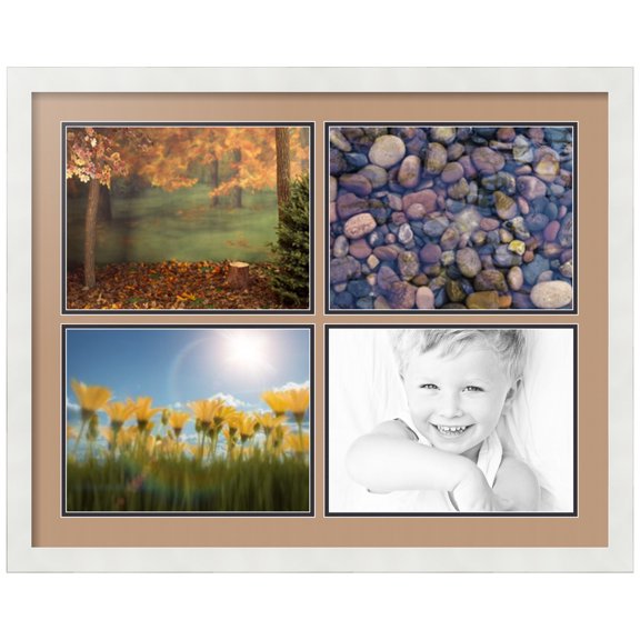ArtToFrames Collage Photo Picture Frame with 4 - 9x12" Openings, Framed in White with Desert Sand and Black Mats (CDM-3966-1599)