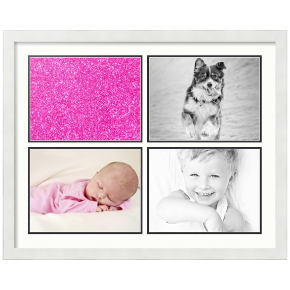 ArtToFrames Collage Photo Picture Frame with 4 - 9x12" Openings, Framed in White with Fabric White and Black Mats (CDM-3966-1599)