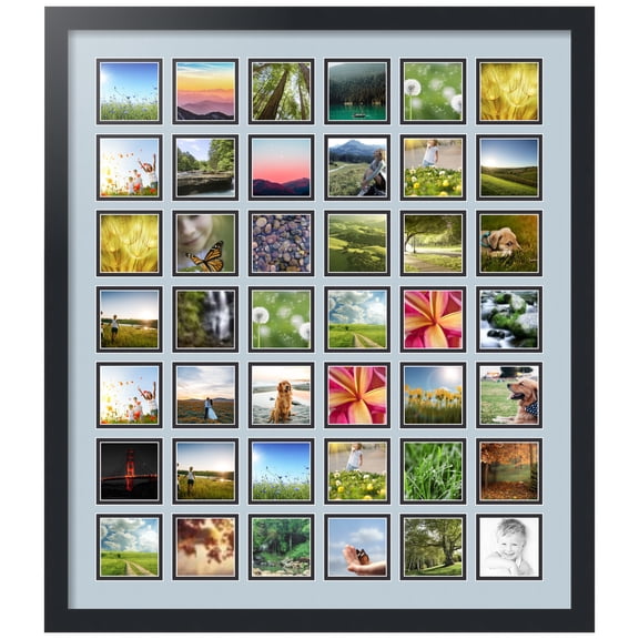 ArtToFrames Collage Photo Picture Frame with 42 - 3x3" Openings, Framed in Black with Baby Blue and Black Mats (CDM-3926-2102)