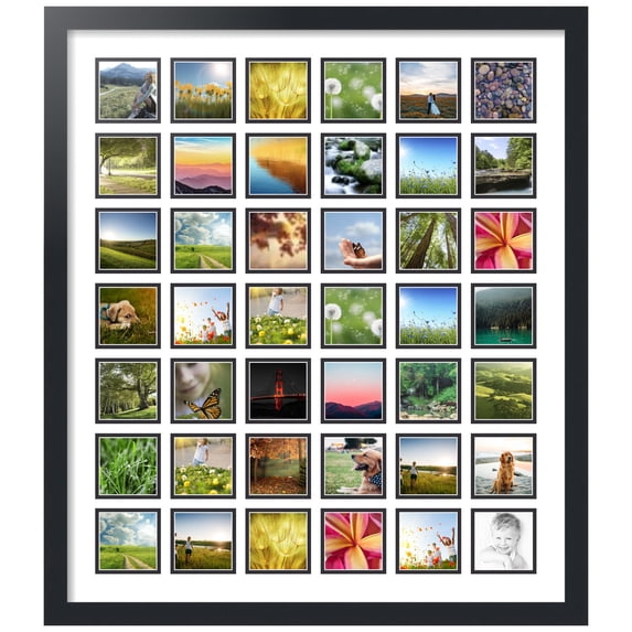 ArtToFrames Collage Photo Picture Frame with 42 - 3x3" Openings, Framed in Black with Crisp and Black Mats (CDM-3926-2102)
