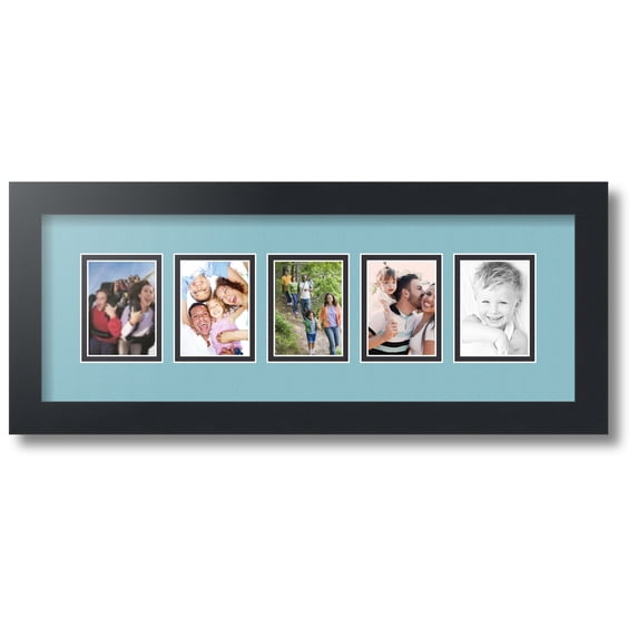 ArtToFrames Collage Photo Picture Frame with 5 - 2.5x3.5 Openings, Framed in Black with French Blue and Black Mats (CDM-3926-115)