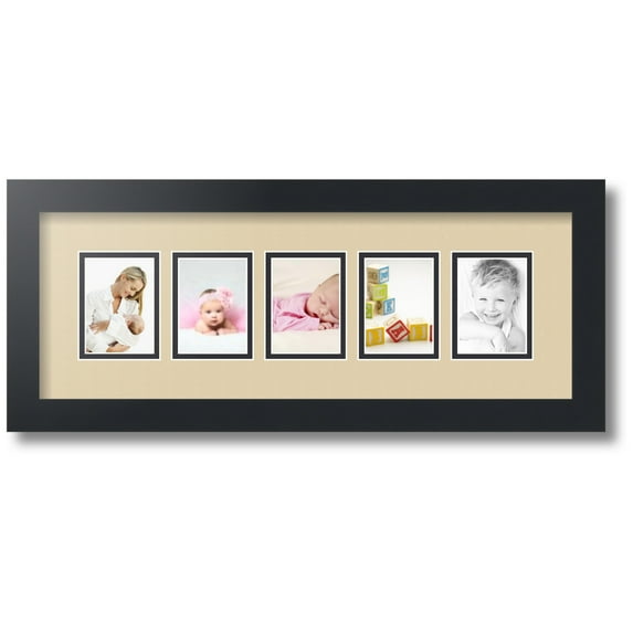 ArtToFrames Collage Photo Picture Frame with 5 - 2.5x3.5 Openings, Framed in Black with Seaside and Black Mats (CDM-3926-115)