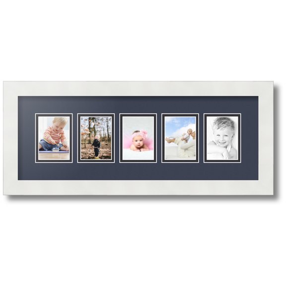 ArtToFrames Collage Photo Picture Frame with 5 - 2.5x3.5 Openings, Framed in White with Blue Jay and Black Mats (CDM-3966-115)