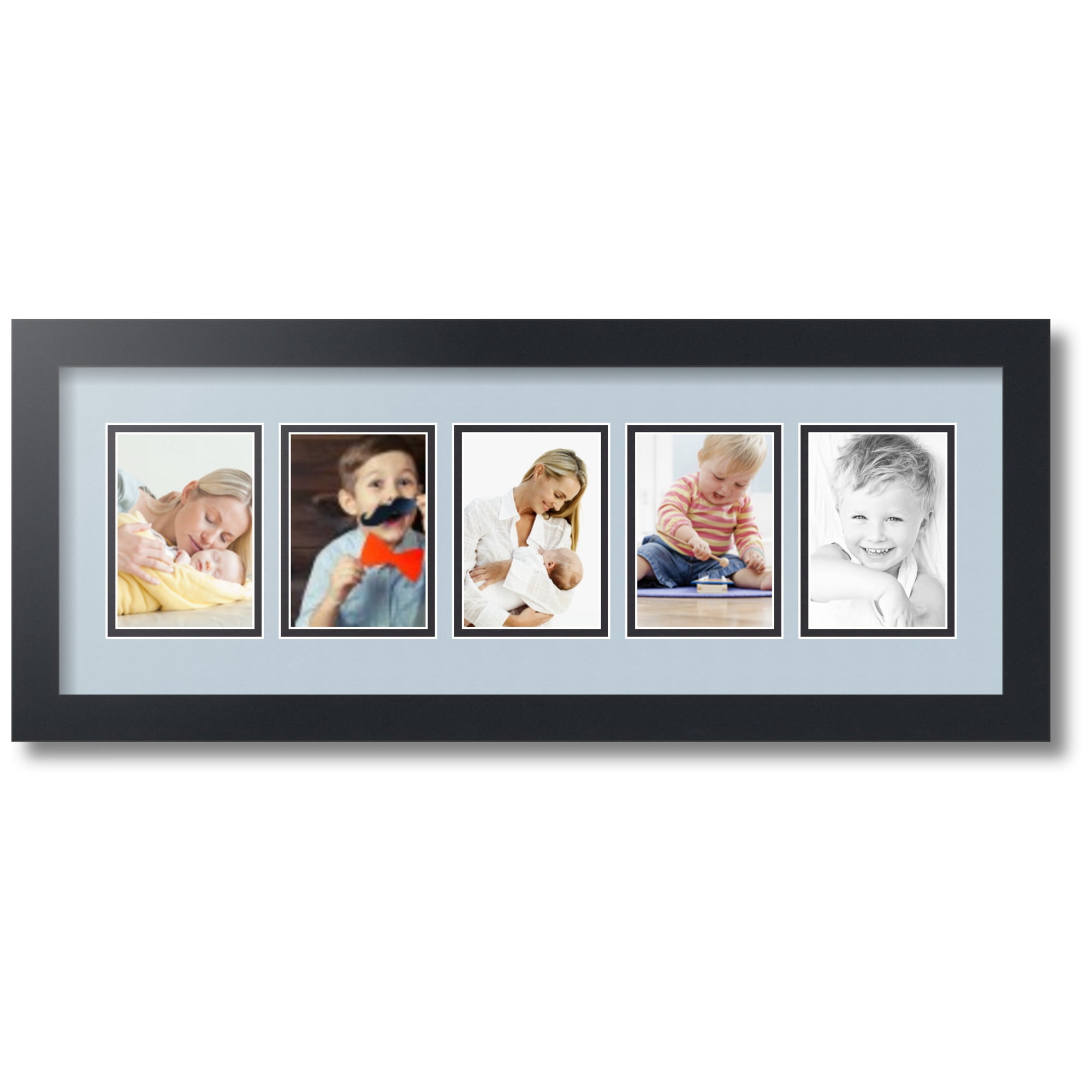 ArtToFrames Collage Photo Picture Frame with 5 - 3.5x5 Openings, Framed in Black with Baby Blue and Black Mats (CDM-3926-115)