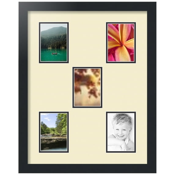 ArtToFrames Collage Photo Picture Frame with 5 - 3.5x5" Openings, Framed in Black with Oyster and Black Mats (CDM-3926-988)