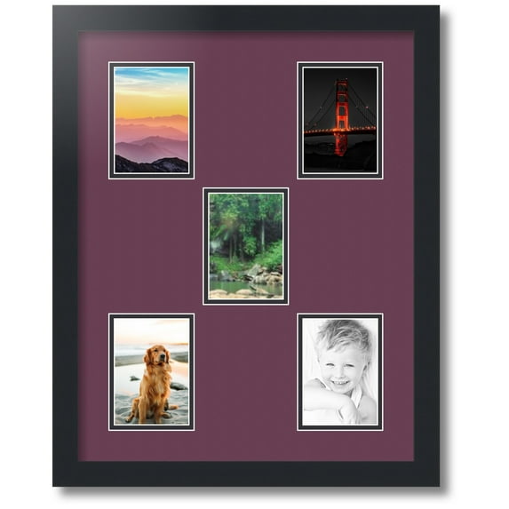 ArtToFrames Collage Photo Picture Frame with 5 - 3.5x5 Openings, Framed in Black with Ruby and Black Mats (CDM-3926-106)