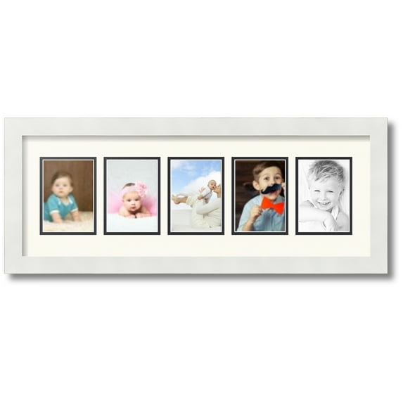 ArtToFrames Collage Photo Picture Frame with 5 - 3.5x5 Openings, Framed in White with Chantilly and Black Mats (CDM-3966-115)