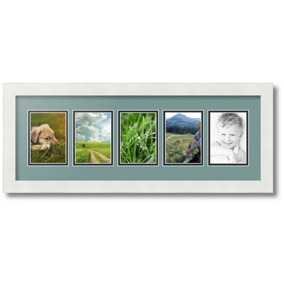 ArtToFrames Collage Photo Picture Frame with 5 - 3.5x5 Openings, Framed in White with Nile Green and Black Mats (CDM-3966-115)