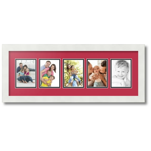 ArtToFrames Collage Photo Picture Frame with 5 - 3.5x5 Openings, Framed in White with Rouge and Black Mats (CDM-3966-115)