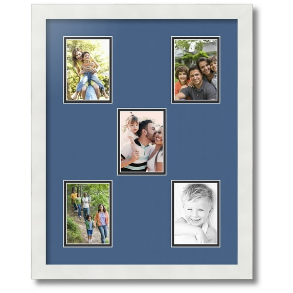 ArtToFrames Collage Photo Picture Frame with 5 - 3.5x5 Openings, Framed in White with Royal and Black Mats (CDM-3966-106)