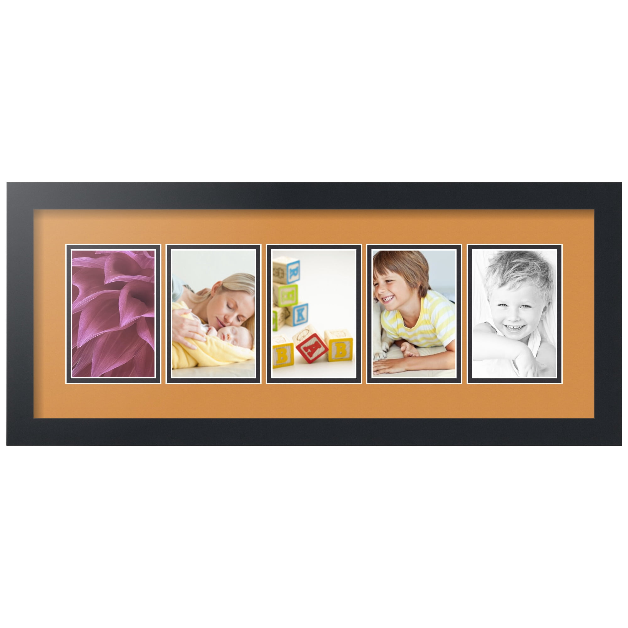 ArtToFrames Collage Photo Picture Frame with 5 - 3.75x5.75" Openings, Framed in Black with Amber and Black Mats (CDM-3926-1183)