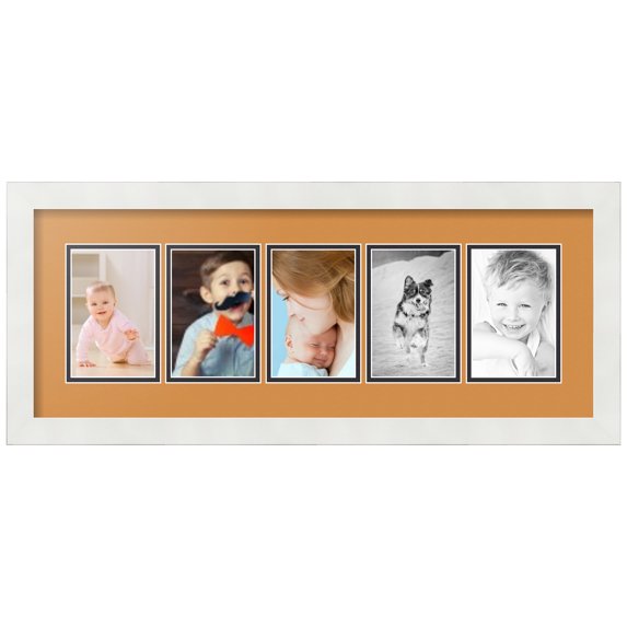 ArtToFrames Collage Photo Picture Frame with 5 - 3.75x5.75" Openings, Framed in White with Amber and Black Mats (CDM-3966-1183)
