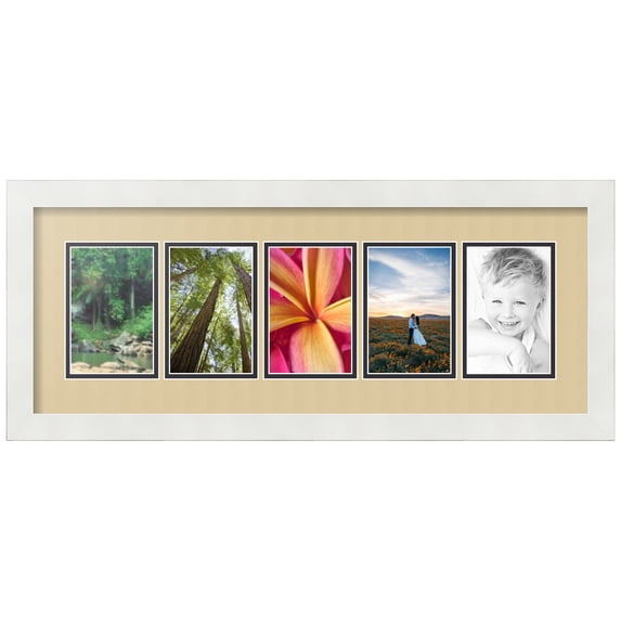 ArtToFrames Collage Photo Picture Frame with 5 - 3.75x5.75" Openings, Framed in White with Green Whisper and Black Mats (CDM-3966-1183)