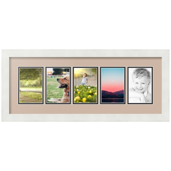 ArtToFrames Collage Photo Picture Frame with 5 - 3.75x5.75" Openings, Framed in White with Grey Beige and Black Mats (CDM-3966-1183)