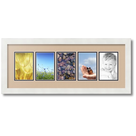 ArtToFrames Collage Photo Picture Frame with 5 - 3.75x5.75 Openings, Framed in White with Scotch Mist and Black Mats (CDM-3966-115)