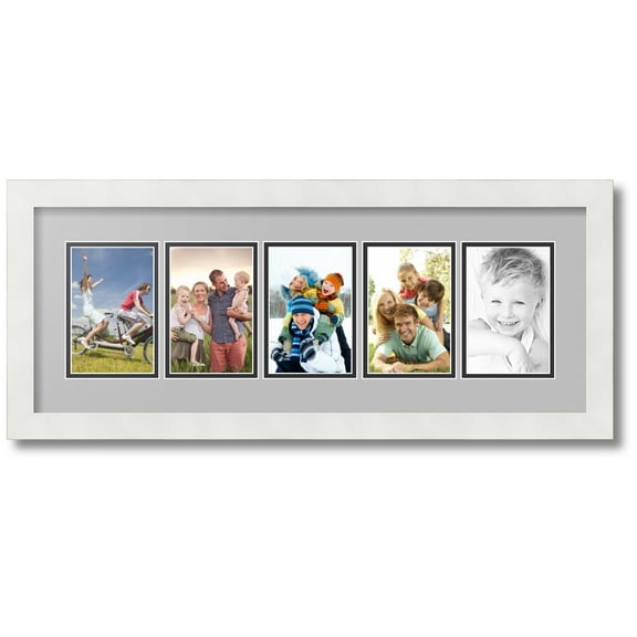 ArtToFrames Collage Photo Picture Frame with 5 - 3.75x5.75 Openings, Framed in White with TV Grey and Black Mats (CDM-3966-115)