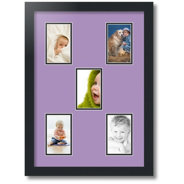ArtToFrames Collage Photo Picture Frame with 5 - 3x5 Openings, Framed in Black with Lavender Mist and Black Mats (CDM-3926-106)