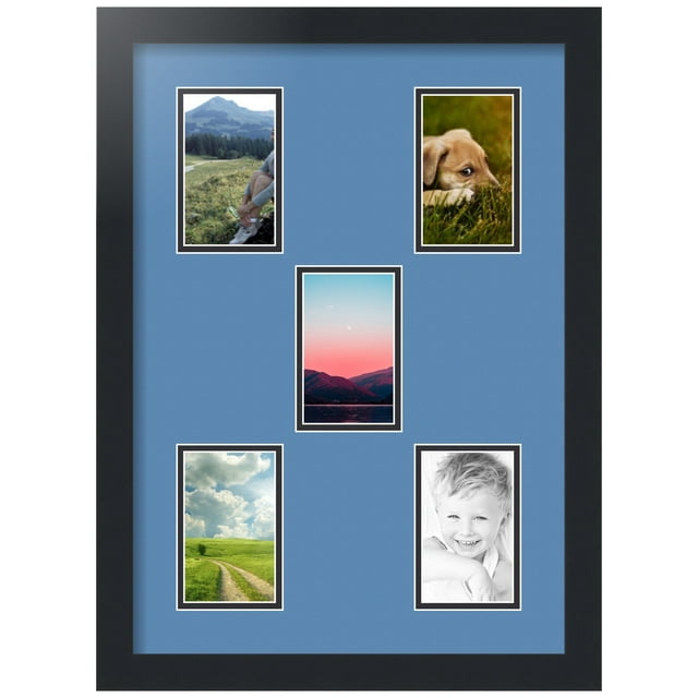 ArtToFrames Collage Photo Picture Frame with 5 - 3x5" Openings, Framed in Black with Liberty Blue and Black Mats (CDM-3926-62)