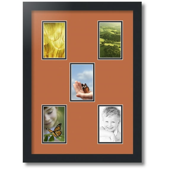 ArtToFrames Collage Photo Picture Frame with 5 - 3x5 Openings, Framed in Black with Red Orange and Black Mats (CDM-3926-106)