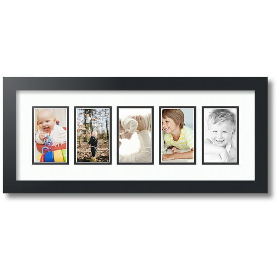 ArtToFrames Collage Photo Picture Frame with 5 - 3x5 Openings, Framed in Black with Super White and Black Mats (CDM-3926-115)