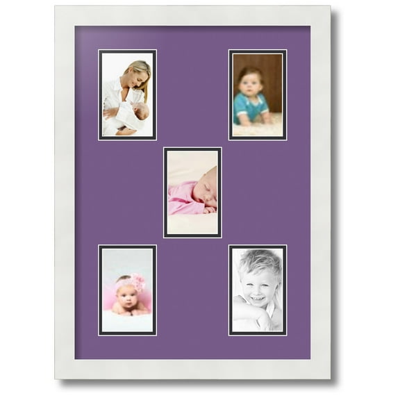 ArtToFrames Collage Photo Picture Frame with 5 - 3x5 Openings, Framed in White with Grape and Black Mats (CDM-3966-106)