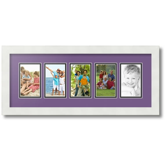 ArtToFrames Collage Photo Picture Frame with 5 - 3x5 Openings, Framed in White with Grape and Black Mats (CDM-3966-115)