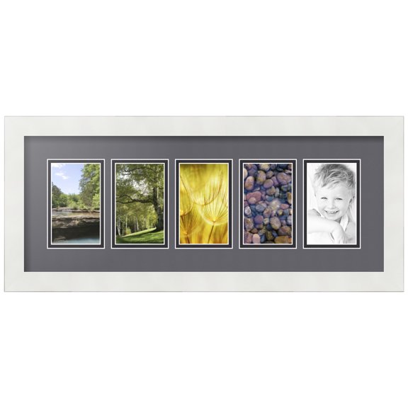 ArtToFrames Collage Photo Picture Frame with 5 - 3x5" Openings, Framed in White with Mountain Grey and Black Mats (CDM-3966-156)