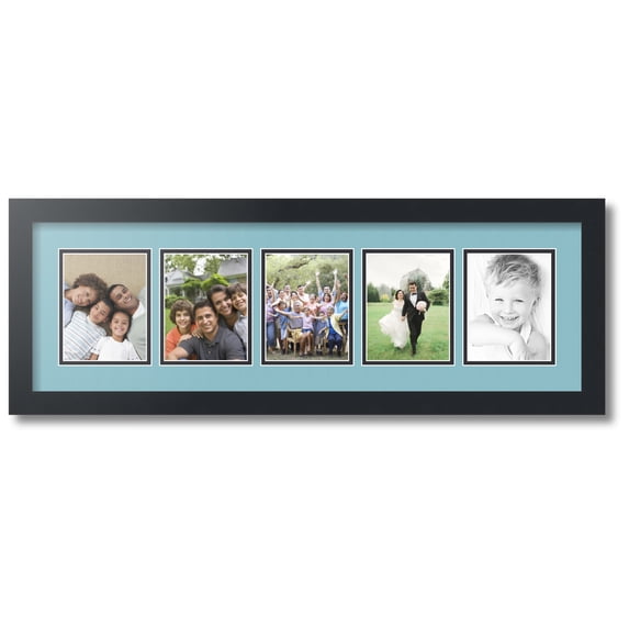 ArtToFrames Collage Photo Picture Frame with 5 - 4.25x5.5 Openings, Framed in Black with French Blue and Black Mats (CDM-3926-115)