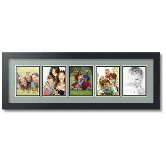 ArtToFrames Collage Photo Picture Frame with 5 - 4.25x5.5 Openings, Framed in Black with Silverpine and Black Mats (CDM-3926-115)