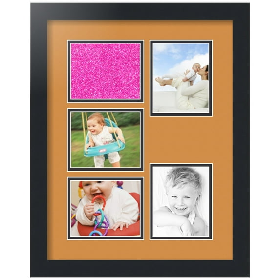 ArtToFrames Collage Photo Picture Frame with 5 - 4x5" Openings, Framed in Black with Amber and Black Mats (CDM-3926-258)