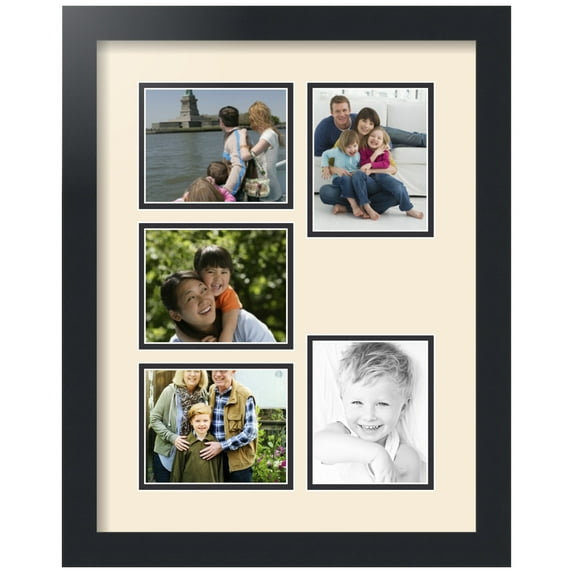 ArtToFrames Collage Photo Picture Frame with 5 - 4x5" Openings, Framed in Black with Ivory and Black Mats (CDM-3926-258)