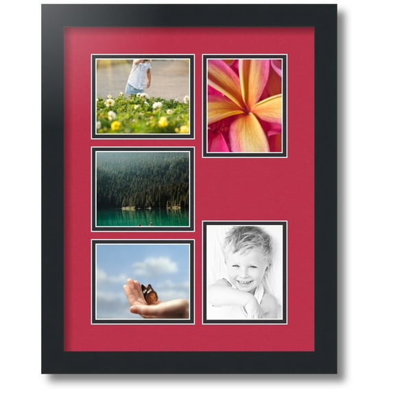 ArtToFrames Collage Photo Picture Frame with 5 - 4x5" Openings, Framed in Black with Rouge and Black Mats (CDM-3926-258)