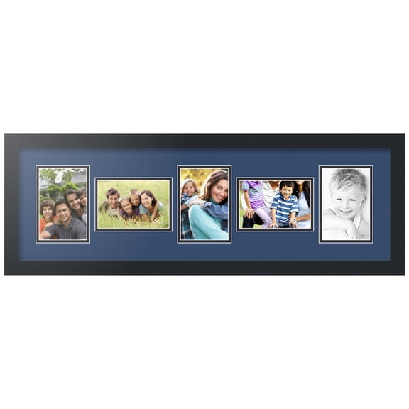 ArtToFrames Collage Photo Picture Frame with 5 - 4x6" Openings, Framed in Black with Delft Blue and Black Mats (CDM-3926-148)