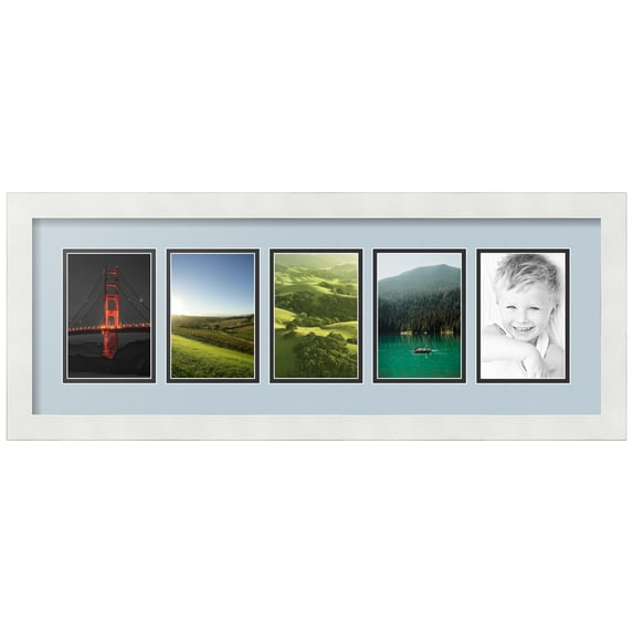 ArtToFrames Collage Photo Picture Frame with 5 - 4x6 Openings, Framed in White with Baby Blue and Black Mats (CDM-3966-115)