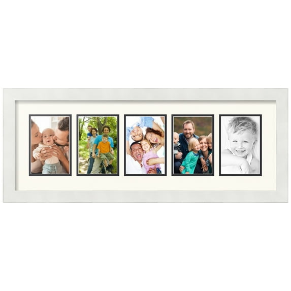 ArtToFrames Collage Photo Picture Frame with 5 - 4x6 Openings, Framed in White with Chantilly and Black Mats (CDM-3966-115)