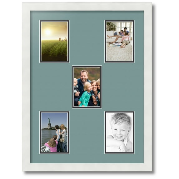 ArtToFrames Collage Photo Picture Frame with 5 - 4x6 Openings, Framed in White with Nile Green and Black Mats (CDM-3966-106)