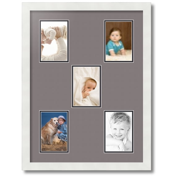 ArtToFrames Collage Photo Picture Frame with 5 - 4x6 Openings, Framed in White with Pewter and Black Mats (CDM-3966-106)
