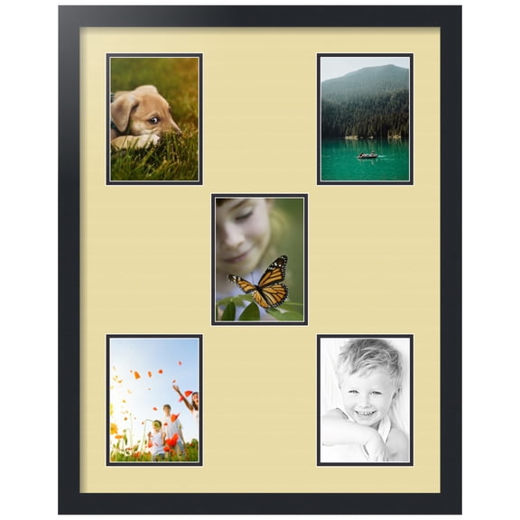 ArtToFrames Collage Photo Picture Frame with 5 - 5x7" Openings, Framed in Black with Buttercup and Black Mats (CDM-3926-63)