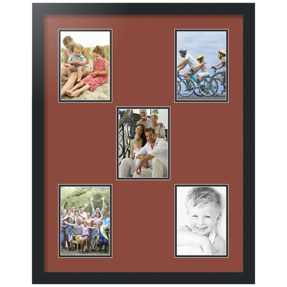 ArtToFrames Collage Photo Picture Frame with 5 - 5x7 Openings, Framed in Black with Cognac and Black Mats (CDM-3926-106)