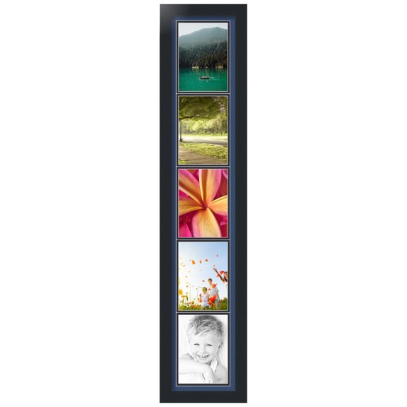 ArtToFrames Collage Photo Picture Frame with 5 - 5x7" Openings, Framed in Black with Delft Blue and Black Mats (CDM-3926-2364)
