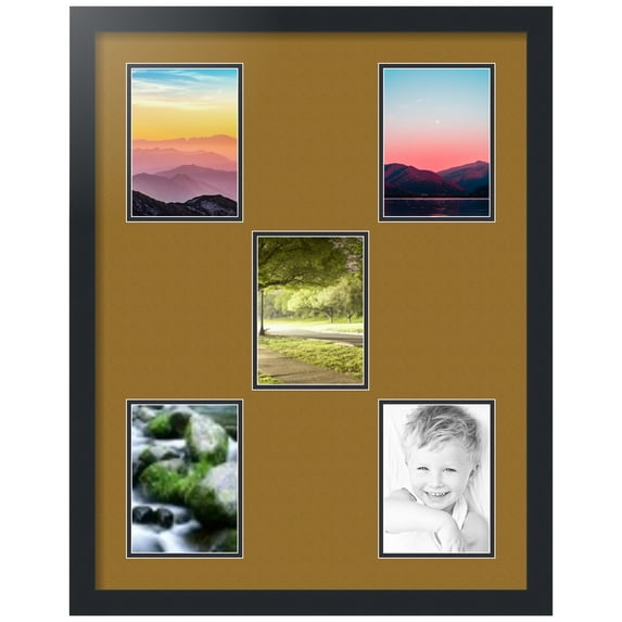 ArtToFrames Collage Photo Picture Frame with 5 - 5x7 Openings, Framed in Black with El Dorado and Black Mats (CDM-3926-106)