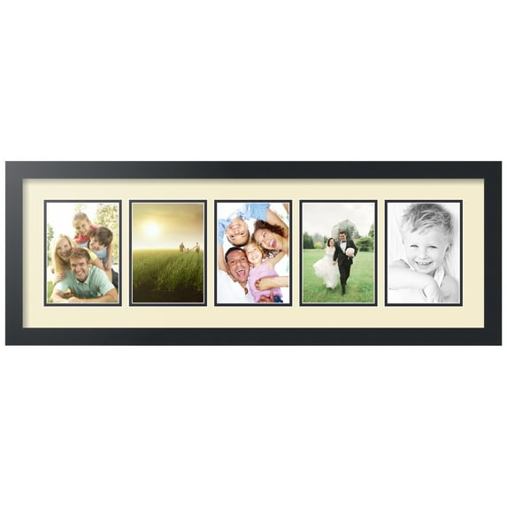 ArtToFrames Collage Photo Picture Frame with 5 - 5x7" Openings, Framed in Black with Oyster and Black Mats (CDM-3926-152)