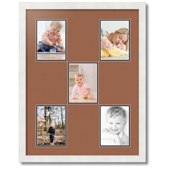 ArtToFrames Collage Photo Picture Frame with 5 - 5x7 Openings, Framed in White with Paloma and Black Mats (CDM-3966-106)