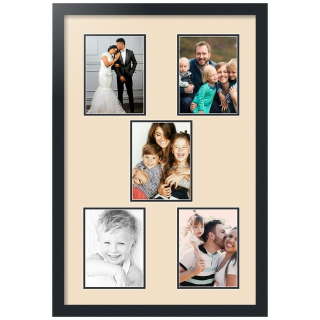 ArtToFrames Collage Photo Picture Frame with 5 - 6x8 Openings, Framed in Black with French Creme and Black Mats (CDM-3926-106)