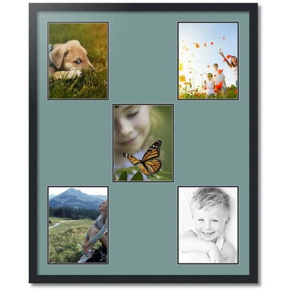 ArtToFrames Collage Photo Picture Frame with 5 - 8.5x11 Openings, Framed in Black with Nile Green and Black Mats (CDM-3926-106)