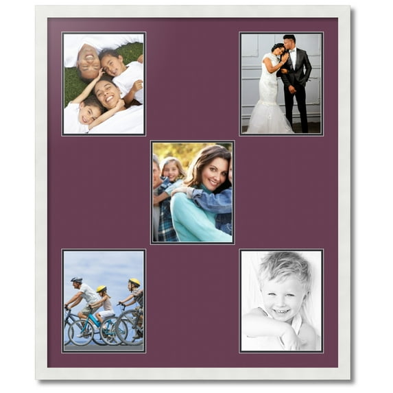ArtToFrames Collage Photo Picture Frame with 5 - 8x10 Openings, Framed in White with Ruby and Black Mats (CDM-3966-106)