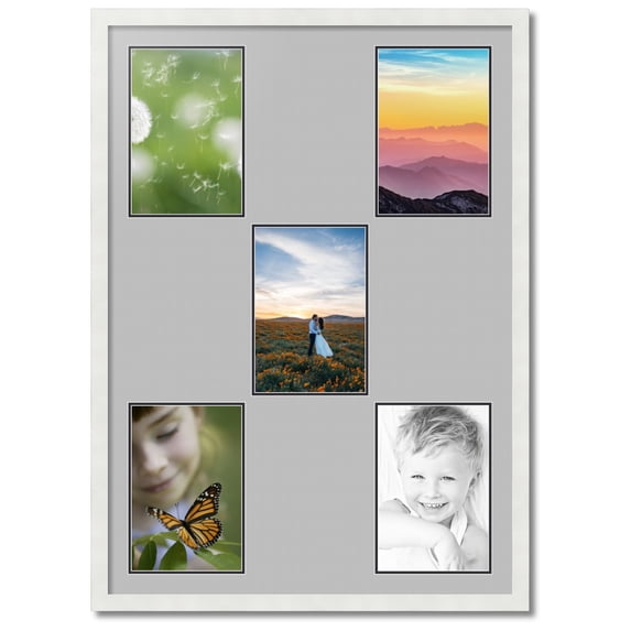 ArtToFrames Collage Photo Picture Frame with 5 - 8x12 Openings, Framed in White with TV Grey and Black Mats (CDM-3966-106)