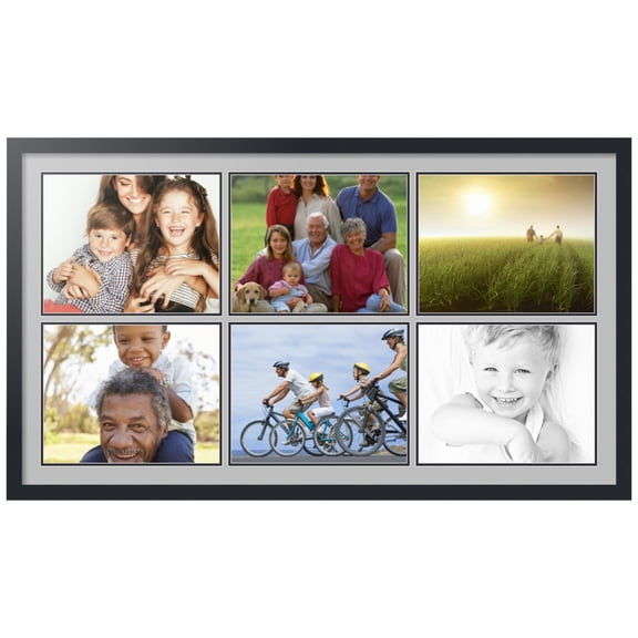 ArtToFrames Collage Photo Picture Frame with 6 - 11x14 Openings, Framed in Black with TV Grey and Black Mats (CDM-3926-153)