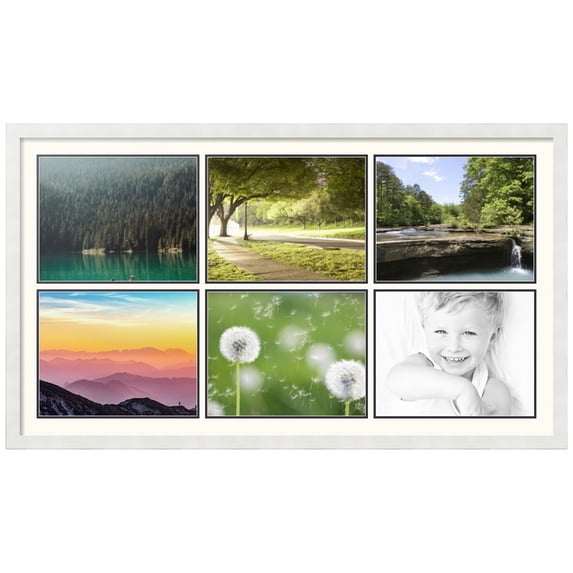 ArtToFrames Collage Photo Picture Frame with 6 - 11x14 Openings, Framed in White with Chantilly and Black Mats (CDM-3966-153)